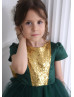 Emerald Tulle Gold Sequin V Back Flower Girl Dress Party Dress